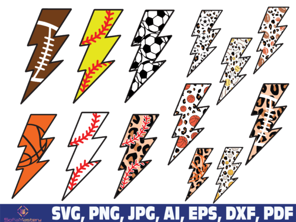 Football Baseball Soccer Lightning Bolt Graphics for Crafts