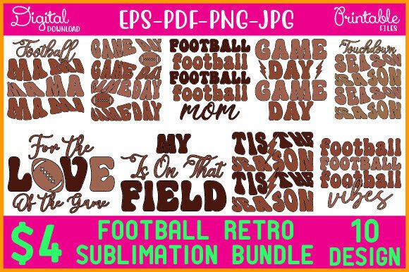 Football Retro Sublimation Bundle for Graphics & Crafts